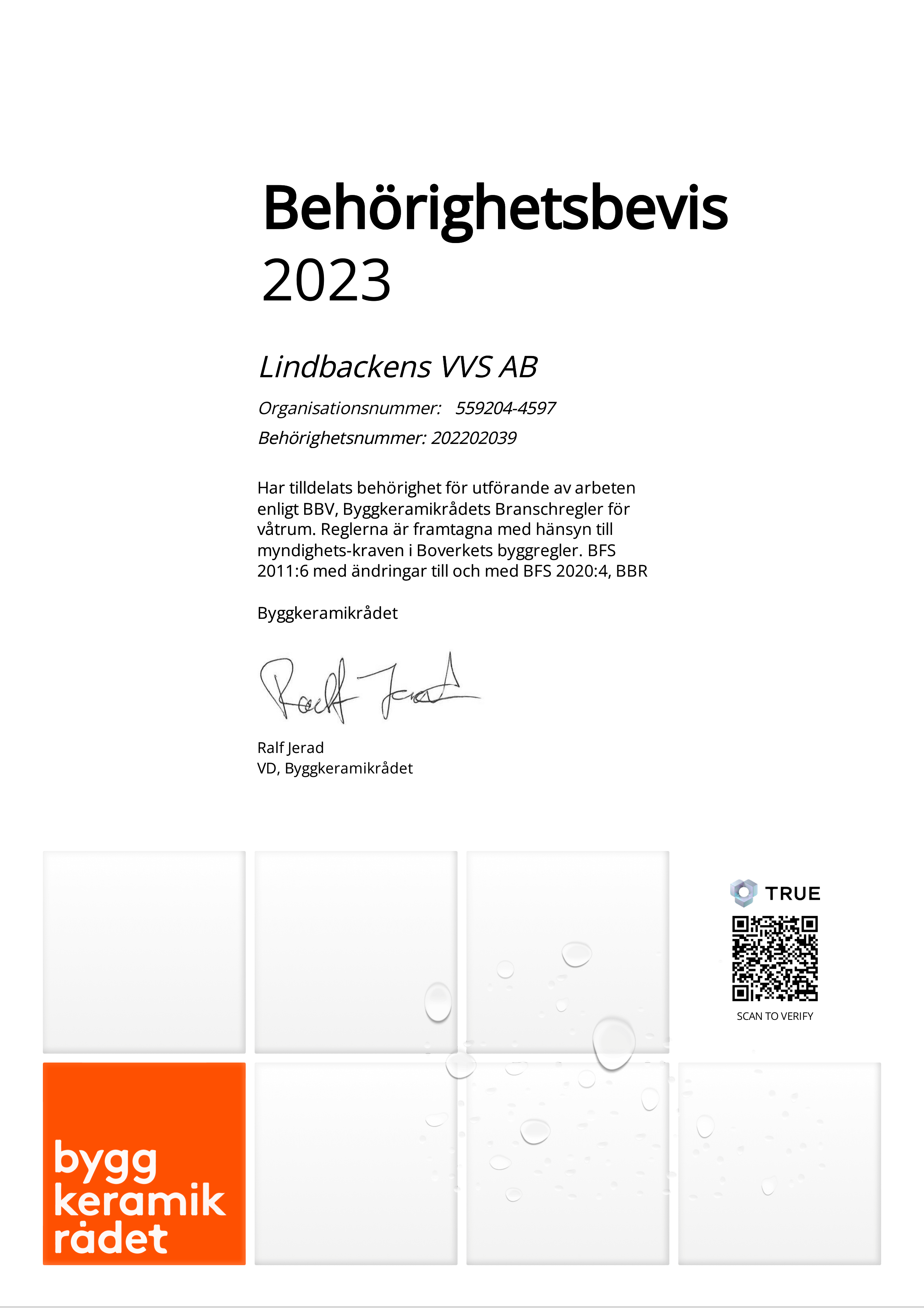 behorighetsbevis lindbackens vvs ab 2023